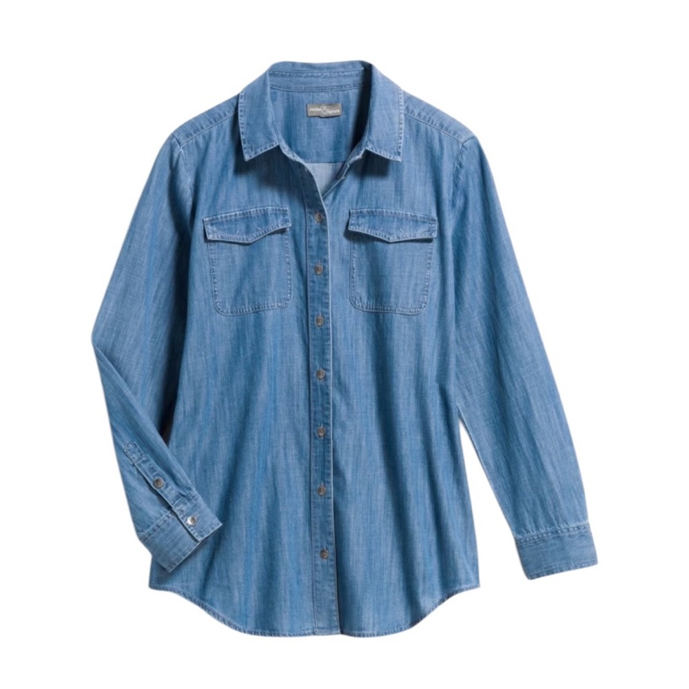Market & Spruce EUC Morgine Button Down Chambray Top 2x Blue Denim
